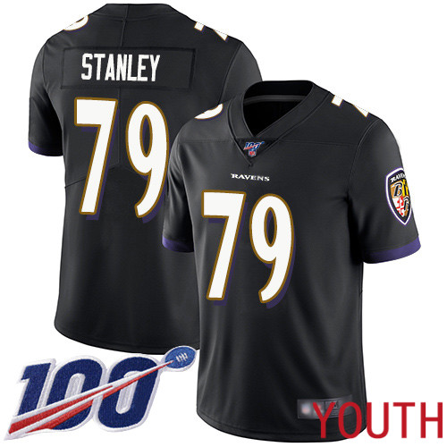 Baltimore Ravens Limited Black Youth Ronnie Stanley Alternate Jersey NFL Football #79 100th Season Vapor Untouchable->women nfl jersey->Women Jersey